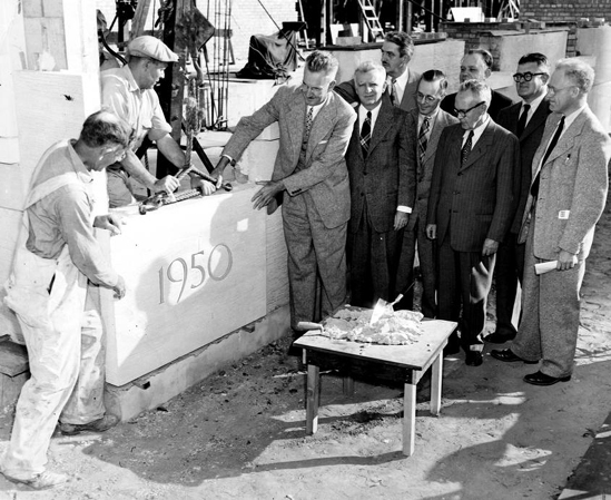 The cornerstone is laid at the Midwest Inter-Library Center in 1950