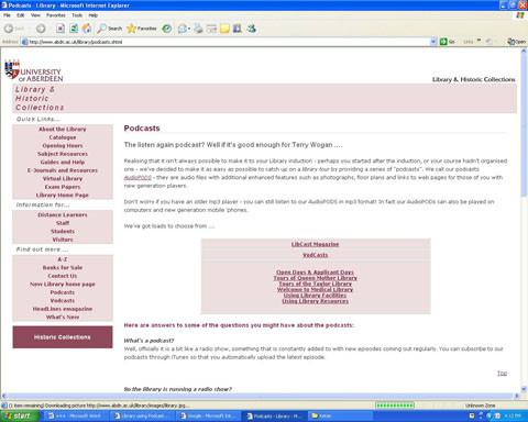 Figure 1: Library Web site provides podcasts