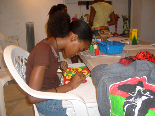 Figure 4: Creating textile patterns was serious work engaging the students' full attention