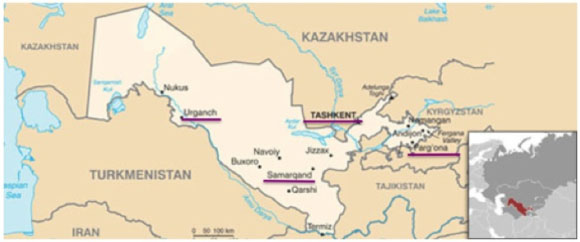 Map of Uzbekistan adapted from the USAID Web site