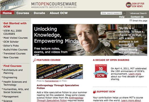 Figure 7: Opening page of OpenCourseWare