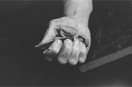 Figure 32: Photograph of Lynd Ward's hand and his graver